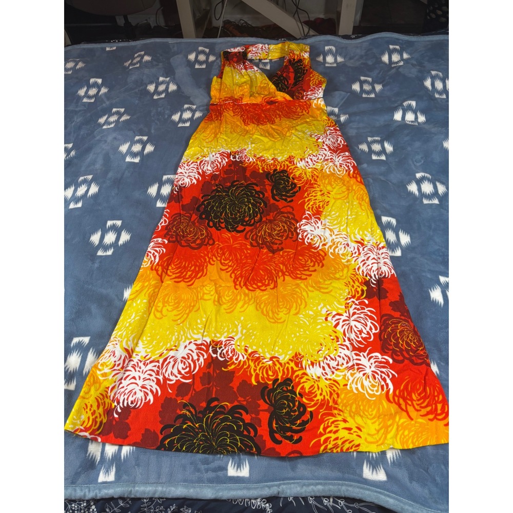 Darina Hawaii Vintage Maxi Dress Floral Orange Yellow Psychedelic 70s Halter